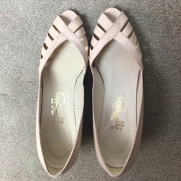 Pappagallo Leather Open Toe Heels Spain Pale Pink Size 7 Vintage - Picture 10 of 12